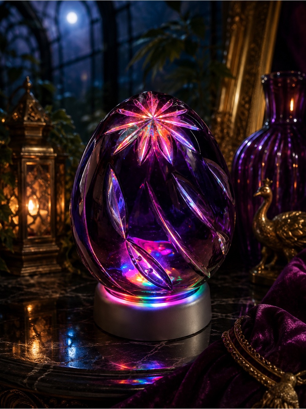Lead Crystal Amethyst Cut-to-Clear Decorative Egg